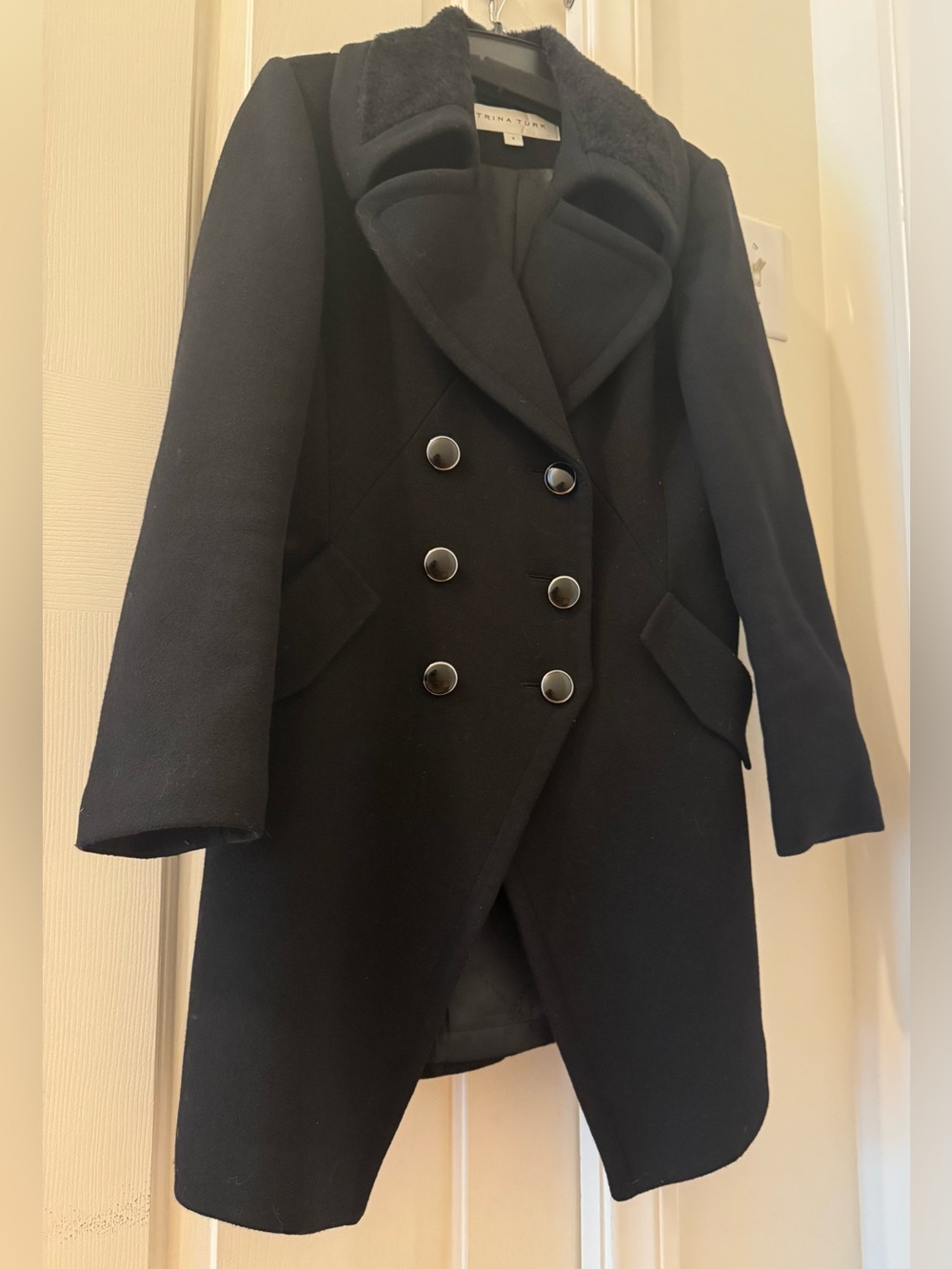 Trina Turk Black Double-Breasted Pea Coat